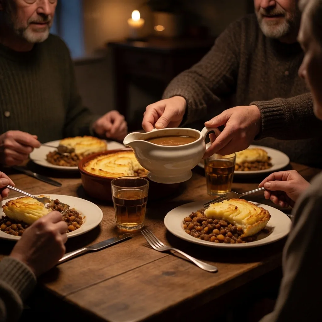 A shared family meal on a wooden table