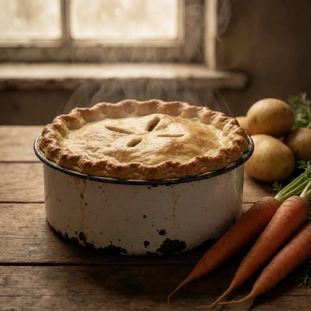 Wartime vegetable pie with homegrown produce