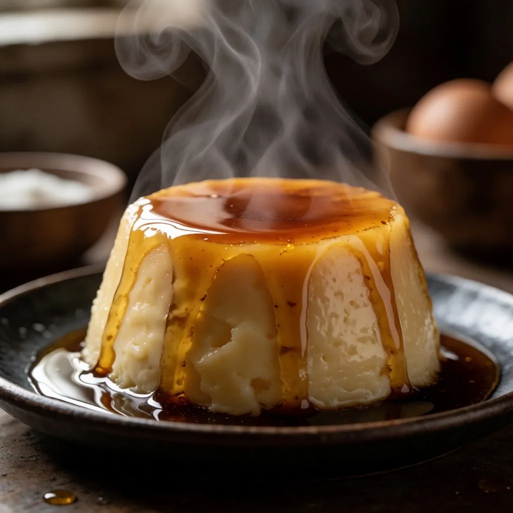 A steamed pudding with golden syrup