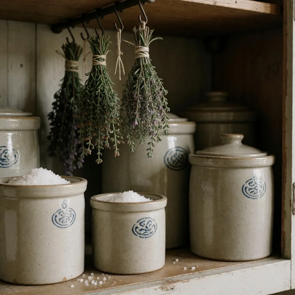 A well-stocked British pantry with glass jars of dry staples